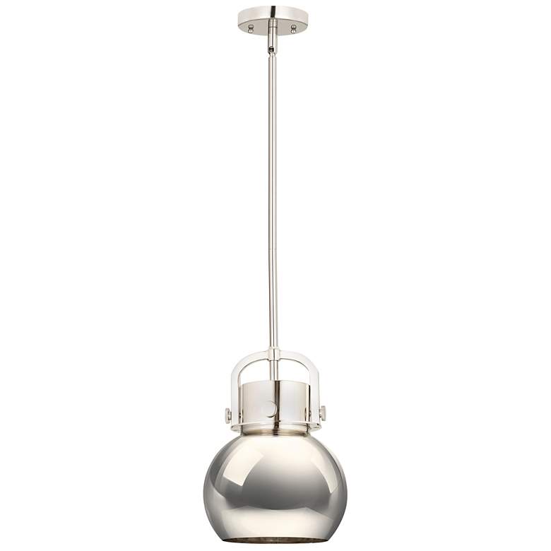 Image 1 Newton Metal Sphere 8"W Polished Nickel Stemmed Pendant w/ Nickel Shad