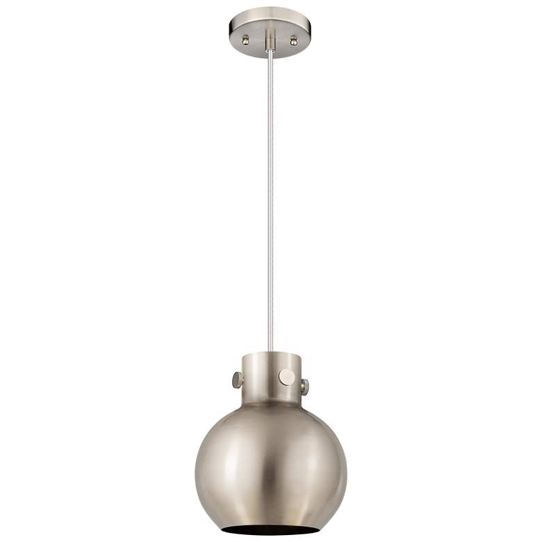 Image 1 Newton Metal Sphere 8"W Satin Nickel Corded Pendant w/ Satin Nickel Sh