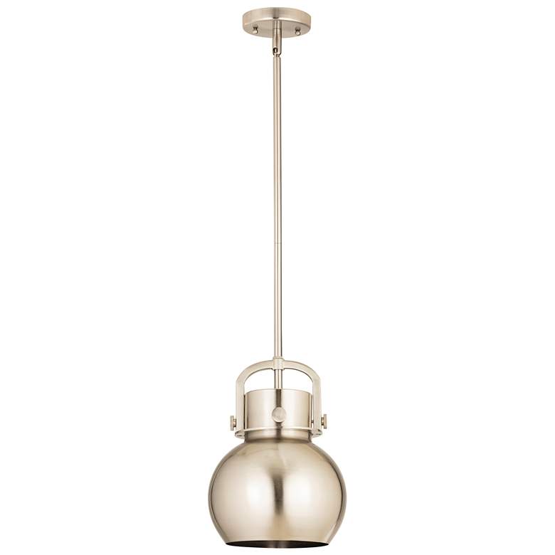 Image 1 Newton Metal Sphere 8"W Satin Nickel Stemmed Pendant w/ Satin Nickel S