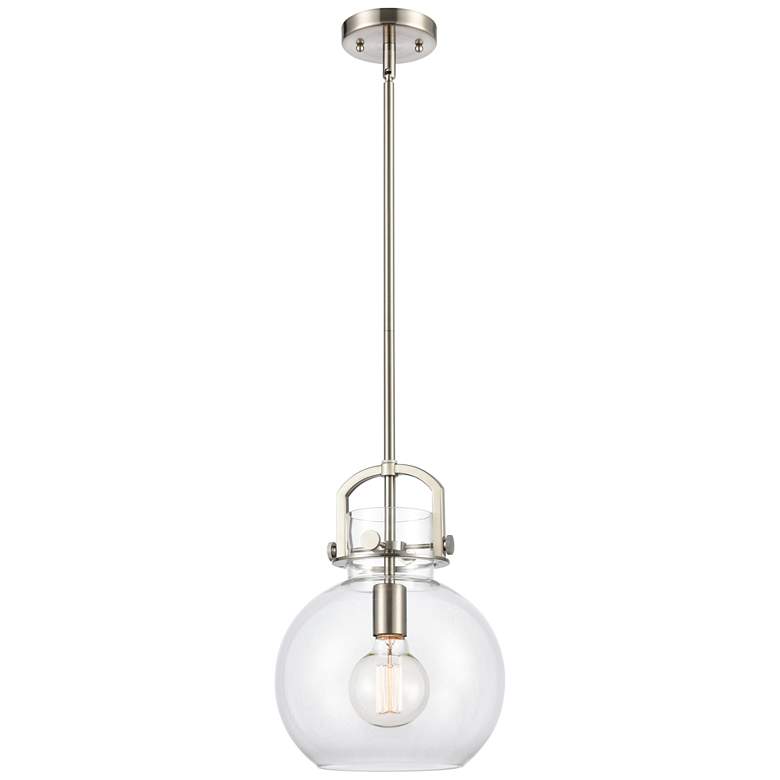Image 1 Newton Sphere 10" LED Mini Pendant - Brushed Satin Nickel - Clear