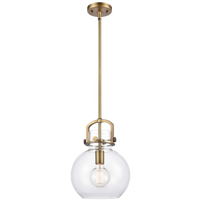 Image 1 Newton Sphere 10" Stem Hung LED Mini Pendant - Brushed Brass - Clear S