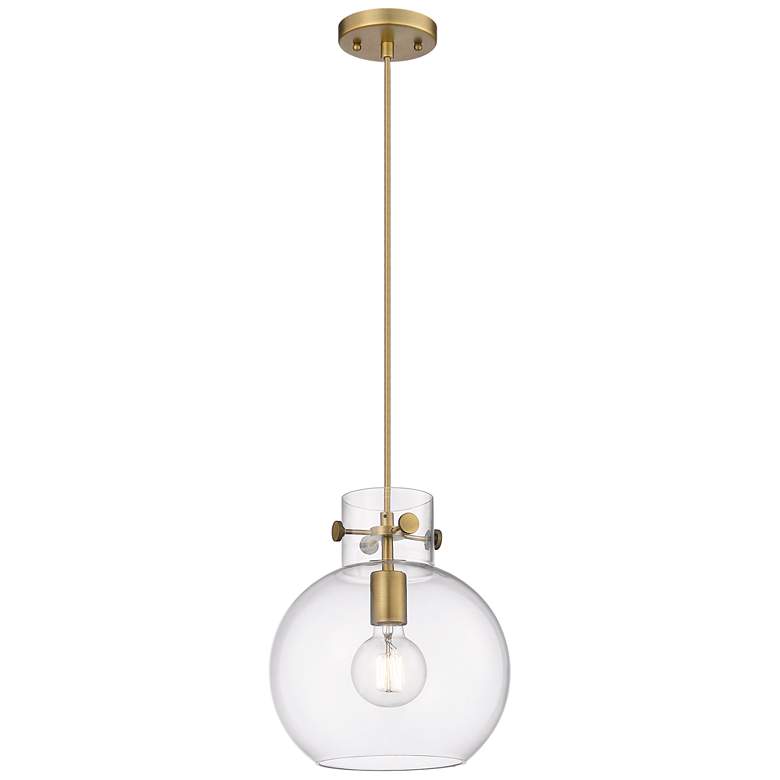 Image 1 Newton Sphere 10" Wide Cord Hung Brushed Brass Pendant With Clear Shad