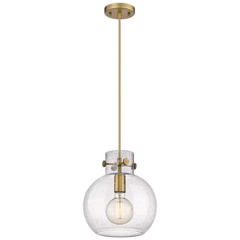 Image 1 Newton Sphere 10" Wide Cord Hung Brushed Brass Pendant With Seedy Shad