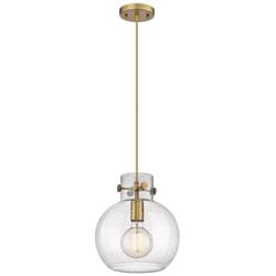 Newton Sphere 10" Wide Cord Hung Brushed Brass Pendant With Seedy Shad