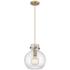 Newton Sphere 10" Wide Cord Hung Brushed Brass Pendant With Seedy Shad