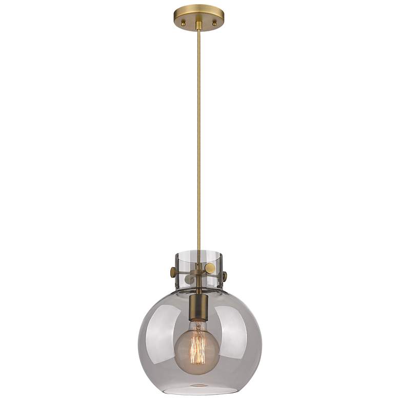 Image 1 Newton Sphere 10" Wide Cord Hung Brushed Brass Pendant With Smoke Shad