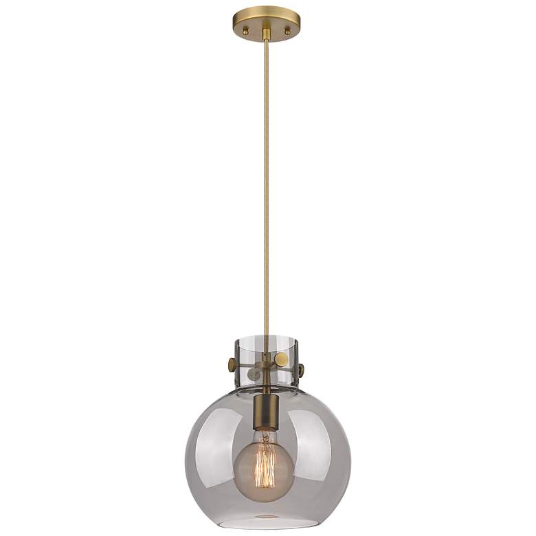 Image 1 Newton Sphere 10" Wide Cord Hung Brushed Brass Pendant With Smoke Shad