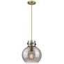 Newton Sphere 10" Wide Cord Hung Brushed Brass Pendant With Smoke Shad