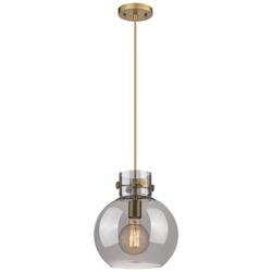 Newton Sphere 10" Wide Cord Hung Brushed Brass Pendant With Smoke Shad