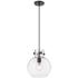 Newton Sphere 10" Wide Cord Hung Matte Black Pendant With Clear Shade