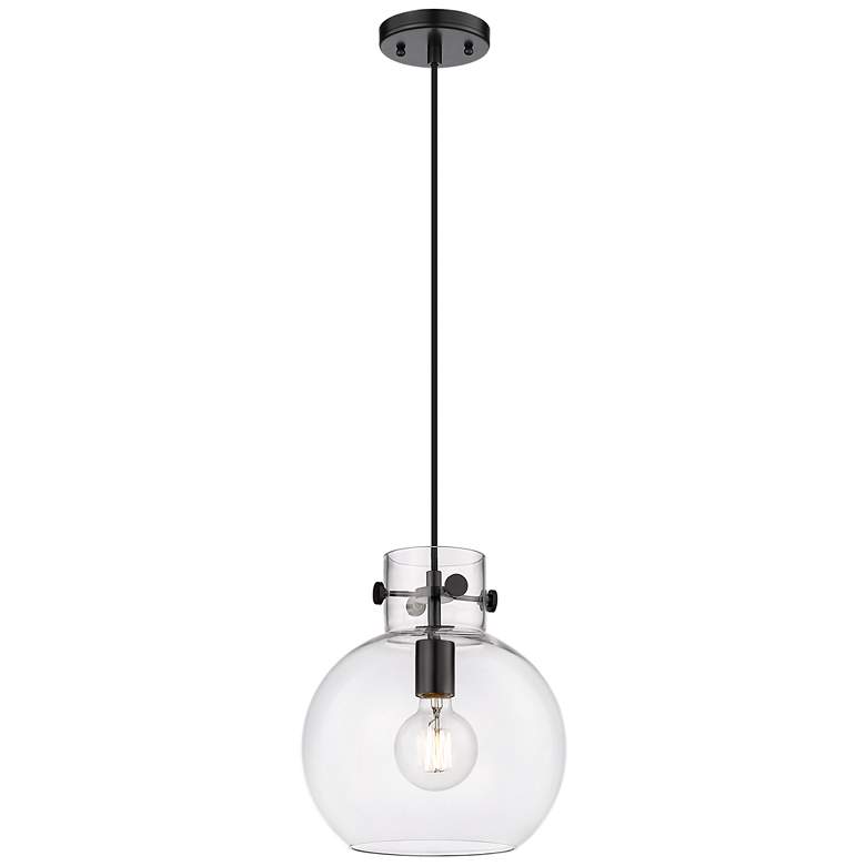 Image 1 Newton Sphere 10" Wide Cord Hung Matte Black Pendant With Clear Shade