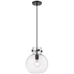 Newton Sphere 10&quot; Wide Cord Hung Matte Black Pendant With Clear Shade