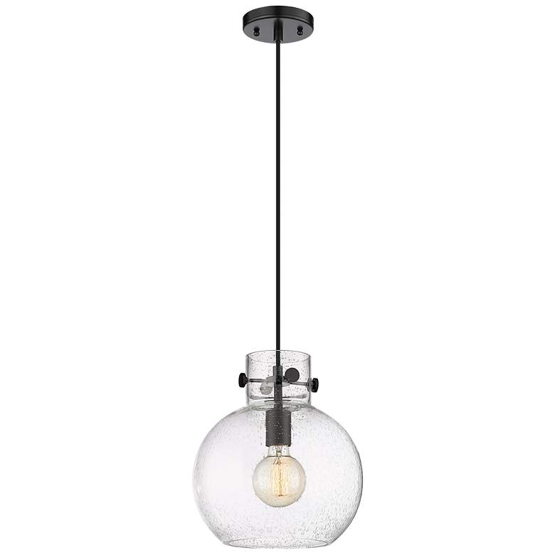 Image 1 Newton Sphere 10 inch Wide Cord Hung Matte Black Pendant With Seedy Shade