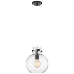 Newton Sphere 10&quot; Wide Cord Hung Matte Black Pendant With Seedy Shade