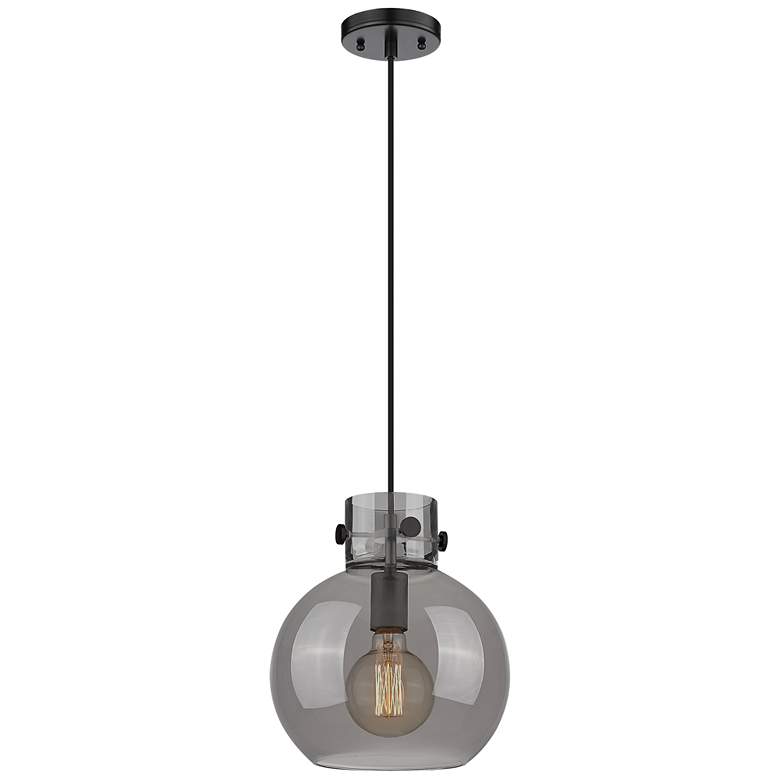 Image 1 Newton Sphere 10 inch Wide Cord Hung Matte Black Pendant With Smoke Shade
