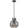 Newton Sphere 10" Wide Cord Hung Matte Black Pendant With Smoke Shade