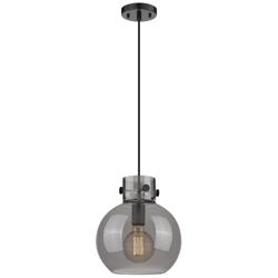 Newton Sphere 10&quot; Wide Cord Hung Matte Black Pendant With Smoke Shade