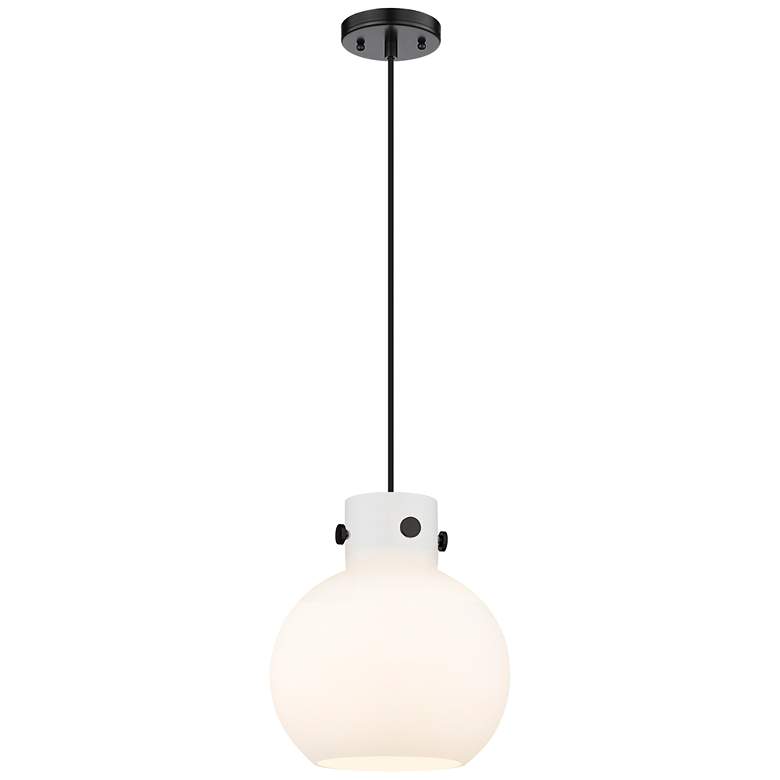 Image 1 Newton Sphere 10 inch Wide Cord Hung Matte Black Pendant With White Shade