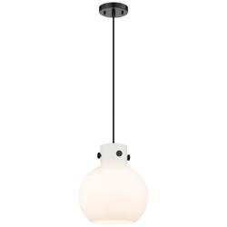 Newton Sphere 10&quot; Wide Cord Hung Matte Black Pendant With White Shade