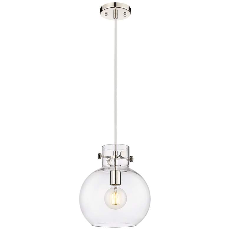 Image 1 Newton Sphere 10 inch Wide Cord Hung Polished Nickel Pendant With Clear Sh