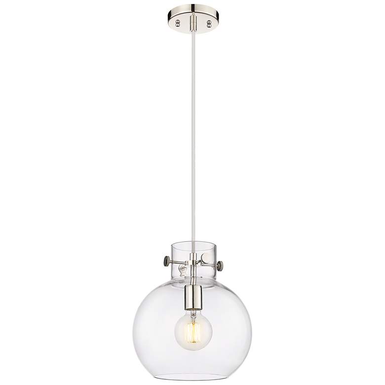 Image 1 Newton Sphere 10" Wide Cord Hung Polished Nickel Pendant With Clear Sh
