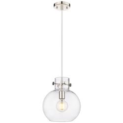 Newton Sphere 10&quot; Wide Cord Hung Polished Nickel Pendant With Clear Sh