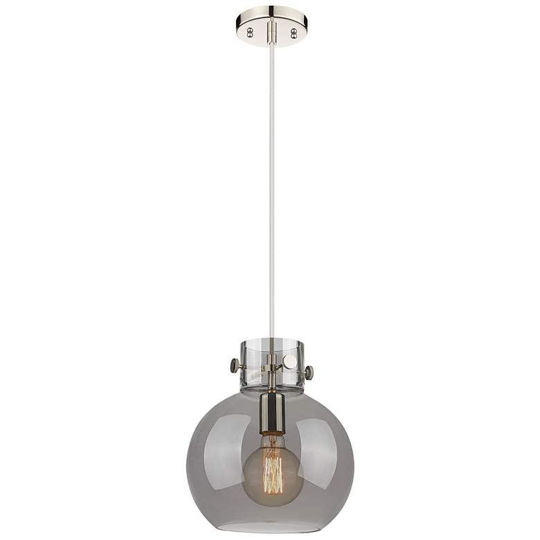 Image 1 Newton Sphere 10" Wide Cord Hung Polished Nickel Pendant With Smoke Sh