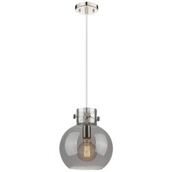 Newton Sphere 10&quot; Wide Cord Hung Polished Nickel Pendant With Smoke Sh