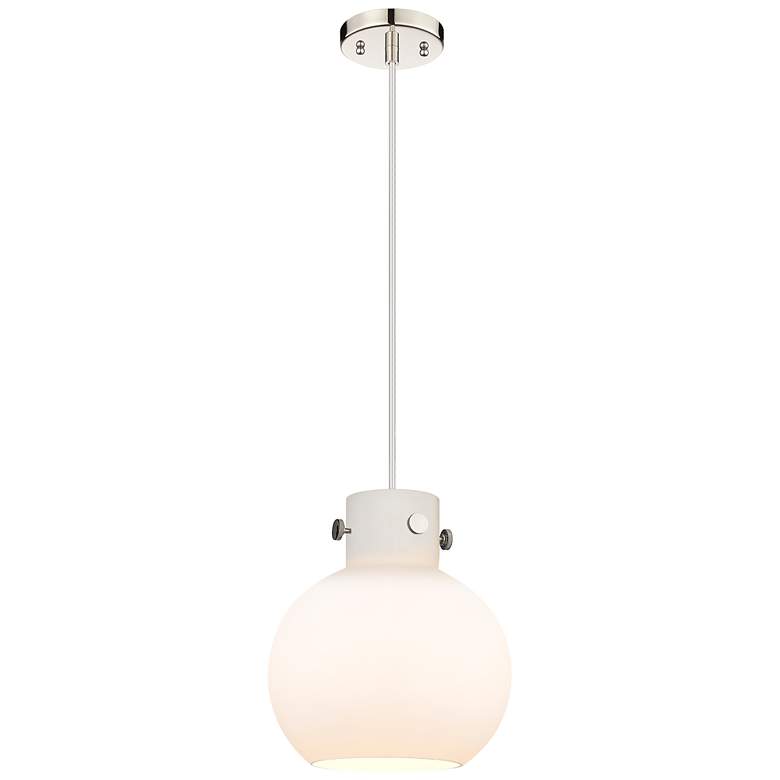 Image 1 Newton Sphere 10 inch Wide Cord Hung Polished Nickel Pendant With White Sh