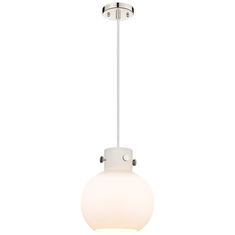 Image 1 Newton Sphere 10" Wide Cord Hung Polished Nickel Pendant With White Sh