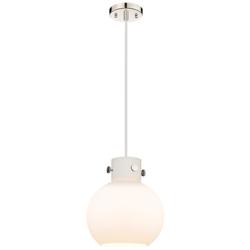 Newton Sphere 10&quot; Wide Cord Hung Polished Nickel Pendant With White Sh