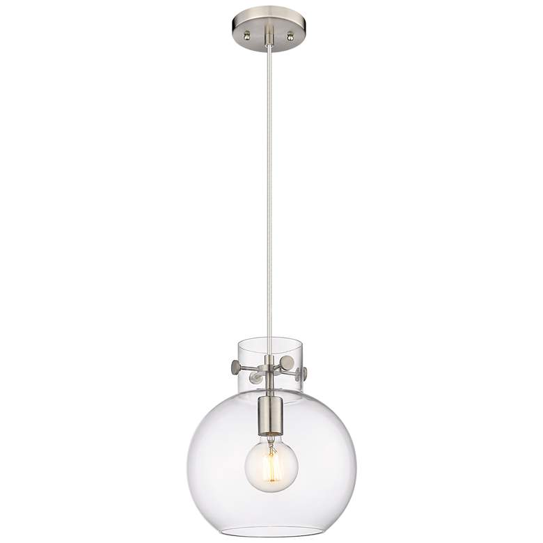 Image 1 Newton Sphere 10 inch Wide Cord Hung Satin Nickel Pendant With Clear Shade