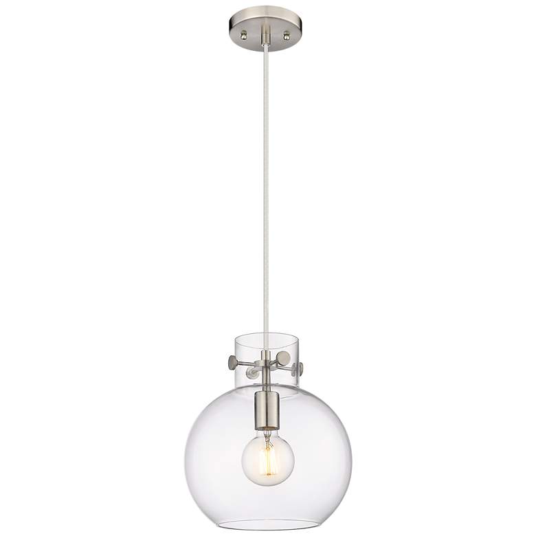 Image 1 Newton Sphere 10" Wide Cord Hung Satin Nickel Pendant With Clear Shade