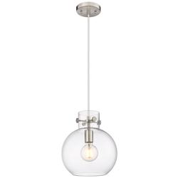 Newton Sphere 10&quot; Wide Cord Hung Satin Nickel Pendant With Clear Shade