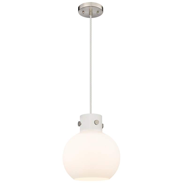 Image 1 Newton Sphere 10" Wide Cord Hung Satin Nickel Pendant With White Shade