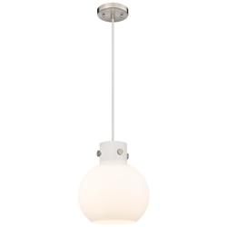 Newton Sphere 10&quot; Wide Cord Hung Satin Nickel Pendant With White Shade