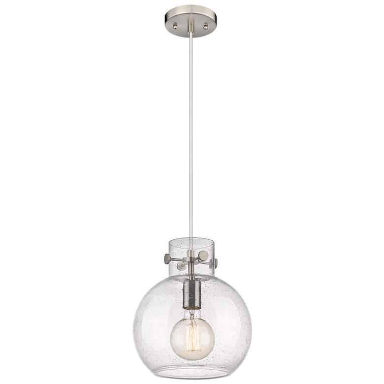 Image 1 Newton Sphere 10" Wide Satin Nickel Cord Hung Pendant With Seedy Shade