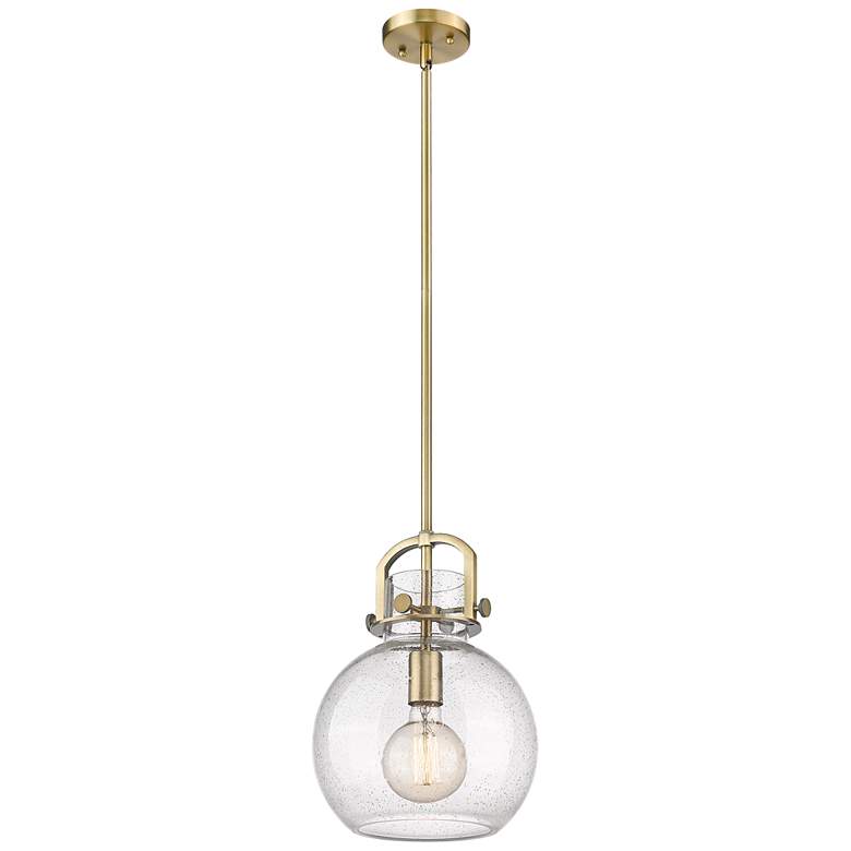 Image 1 Newton Sphere 10" Wide Stem Hung Brushed Brass Pendant With Seedy Shad