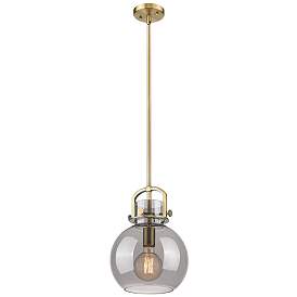 Image1 of Newton Sphere 10" Wide Stem Hung Brushed Brass Pendant With Smoke Shad