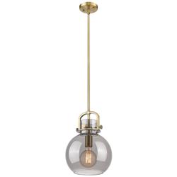 Newton Sphere 10" Wide Stem Hung Brushed Brass Pendant With Smoke Shad