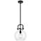 Newton Sphere 10" Wide Stem Hung Matte Black Pendant With Clear Shade