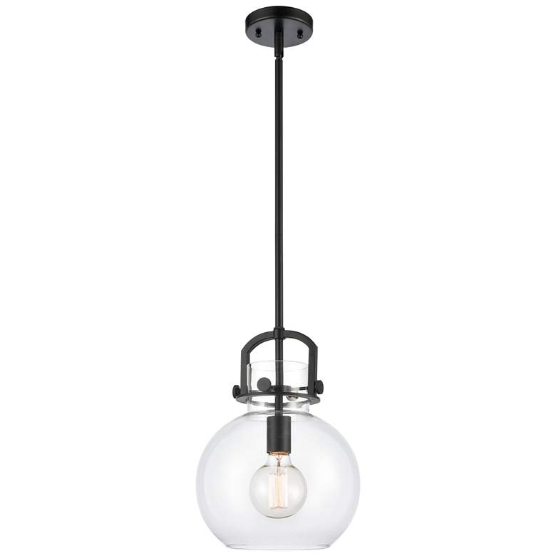 Image 1 Newton Sphere 10 inch Wide Stem Hung Matte Black Pendant With Clear Shade