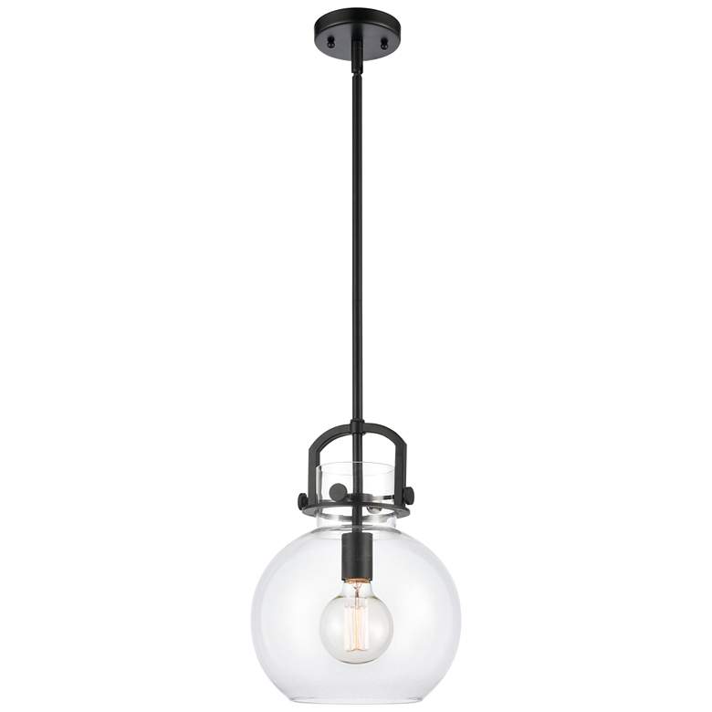 Image 1 Newton Sphere 10" Wide Stem Hung Matte Black Pendant With Clear Shade