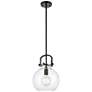 Newton Sphere 10" Wide Stem Hung Matte Black Pendant With Clear Shade