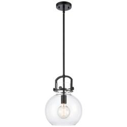 Newton Sphere 10" Wide Stem Hung Matte Black Pendant With Clear Shade