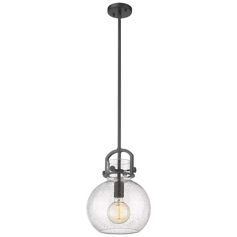 Image 1 Newton Sphere 10" Wide Stem Hung Matte Black Pendant With Seedy Shade