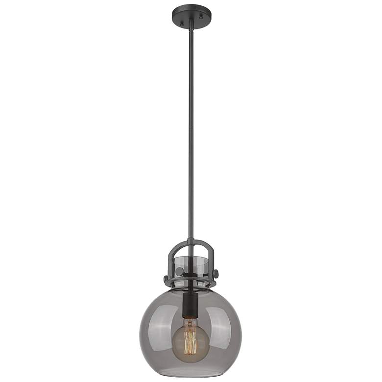 Image 1 Newton Sphere 10" Wide Stem Hung Matte Black Pendant With Smoke Shade
