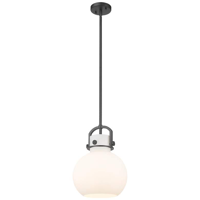 Image 1 Newton Sphere 10" Wide Stem Hung Matte Black Pendant With White Shade