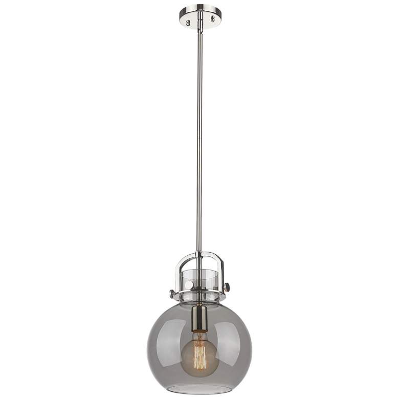Image 1 Newton Sphere 10" Wide Stem Hung Polished Nickel Pendant With Smoke Sh