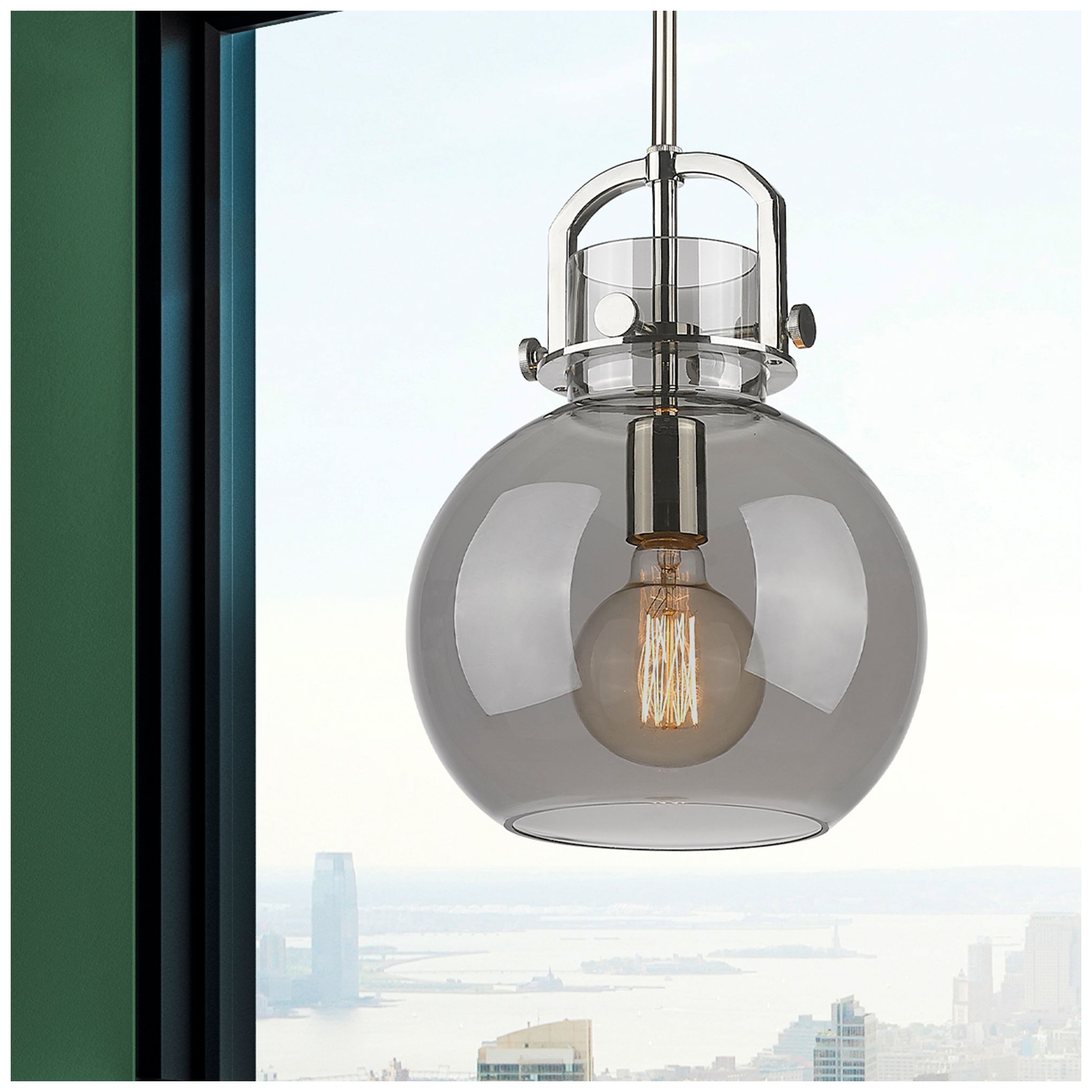 Image 2 Newton Sphere 10" Wide Stem Hung Polished Nickel Pendant With Smoke Sh more views
